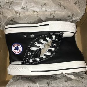 BRAND NEW Black leather high top converse size 3